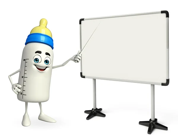 Baby Bottle character with display board — Stock Photo, Image