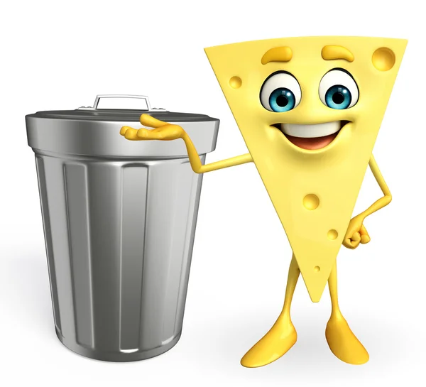 Peynir karakteri ile çöp kovası — Stok fotoğraf