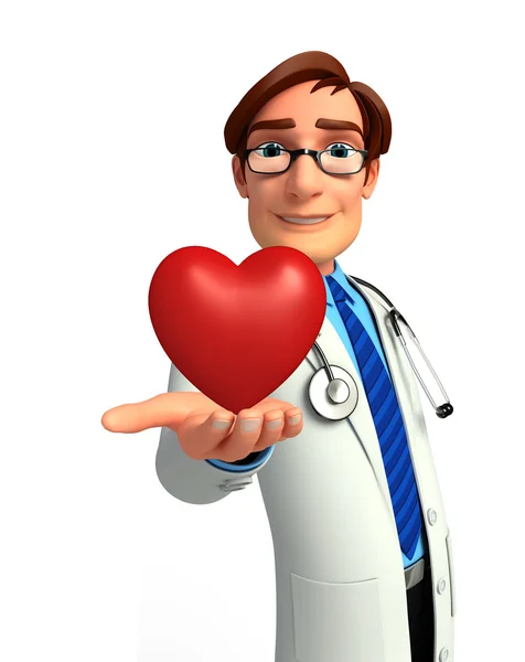 Kırmızı kalpli genç bir doktor — Stok fotoğraf
