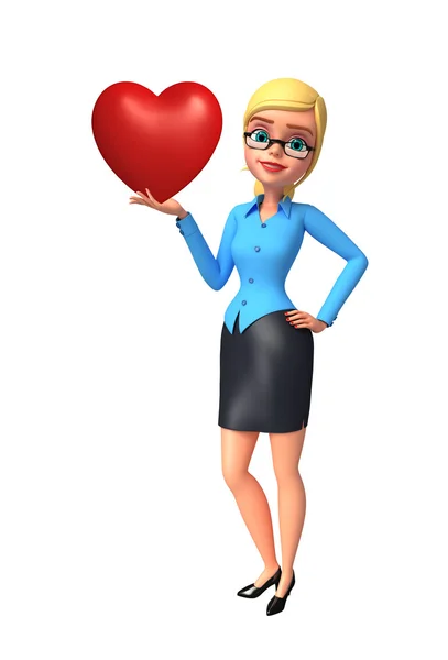 Young office girl with heart — Stock Photo, Image