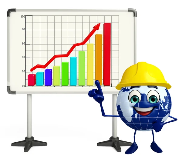 Earth Character with business graph — Stock Photo, Image