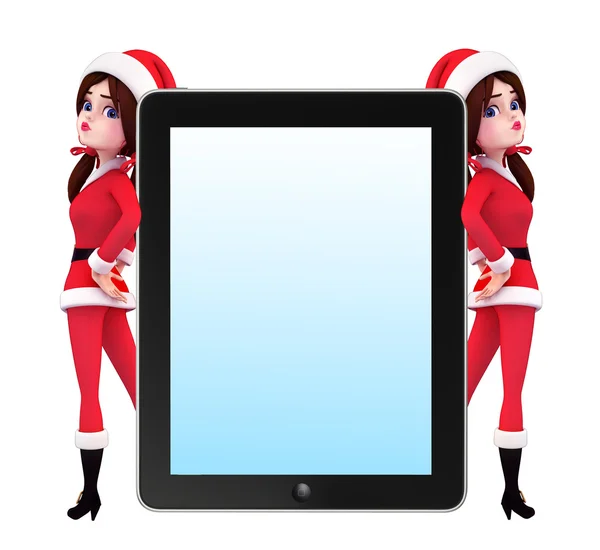 Santa Girl Character with tab — Stock Photo, Image