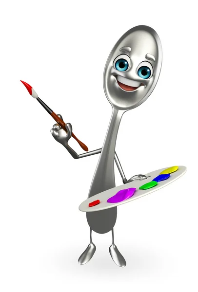 Personaggio cucchiaio con piastra a colori — Foto Stock