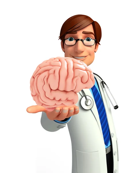 Médico jovem com anatomia cerebral — Fotografia de Stock