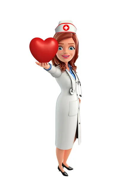 Sjuksköterska karaktär med hjärtat — Stockfoto