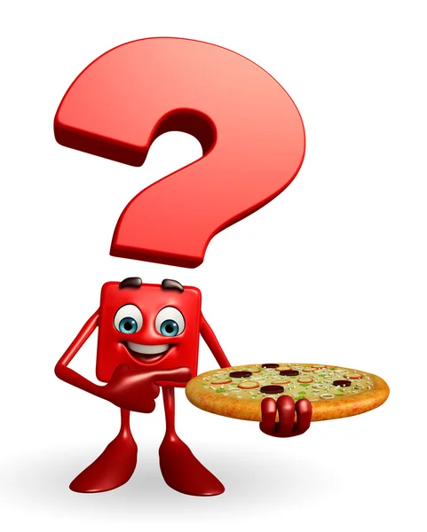 Pregunta Mark personaje con pizza — Foto de Stock
