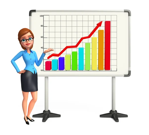 Junges Büromädchen mit Business Graph — Stockfoto