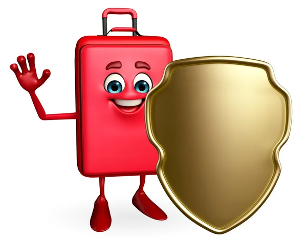 Travelling bag Chatacter with shield — Stock Photo, Image