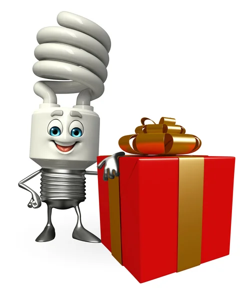 Carácter CFL con caja de regalo — Foto de Stock