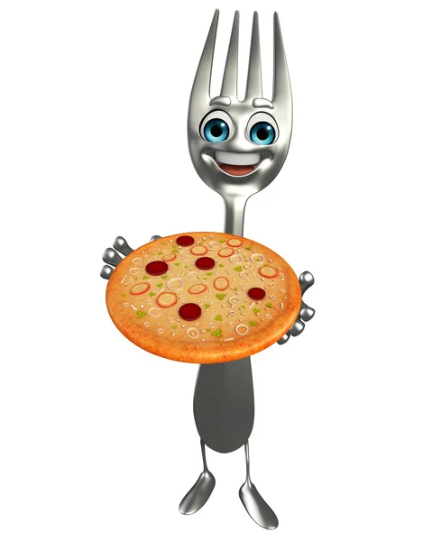 Fork karakter dengan pizza — Stok Foto