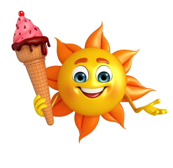 Personagem do sol com Icecream — Fotografia de Stock