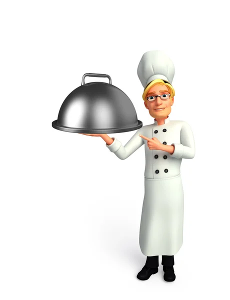 Jonge chef-kok met schotel pan — Stockfoto