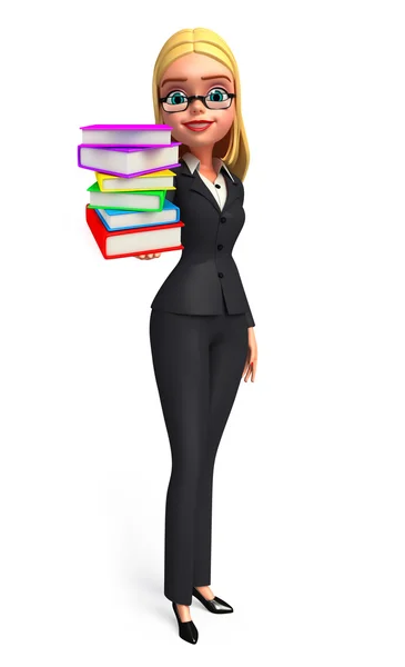 Giovane donna d'affari con mucchio di libri — Foto Stock