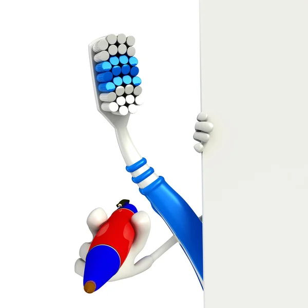 Toothbrush Character with pen — Stock Photo, Image