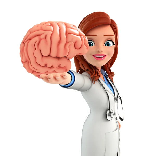 Young Doctor with brain anatomy — Stock Photo, Image
