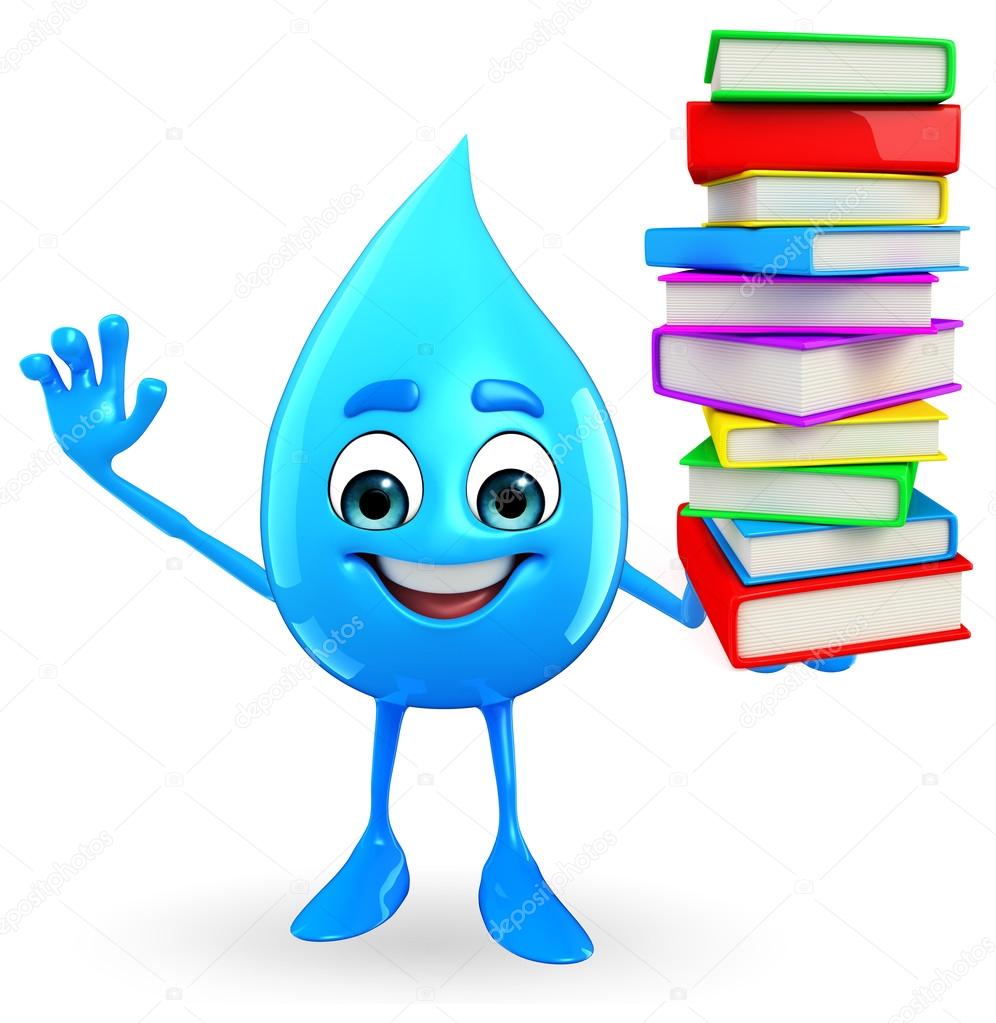 Water Drop Character with Books pile