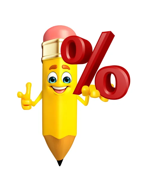 Potlood karakter met procentteken — Stockfoto