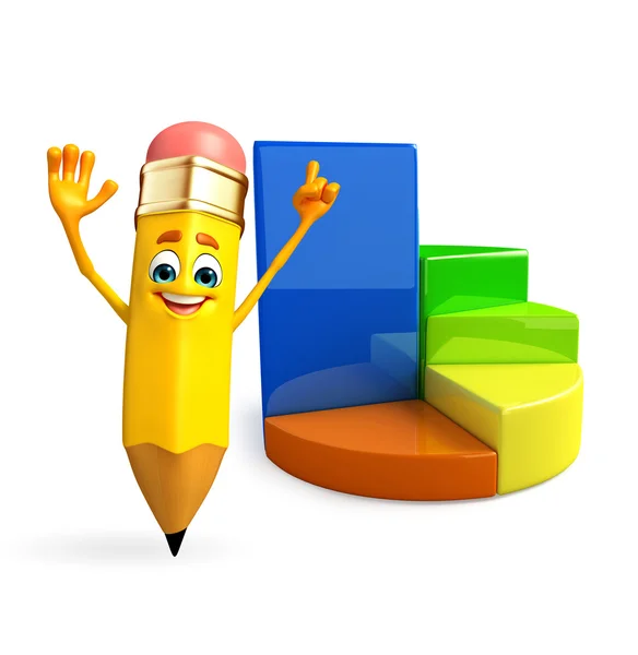 Pencil Character with Business graph — Stock Photo, Image