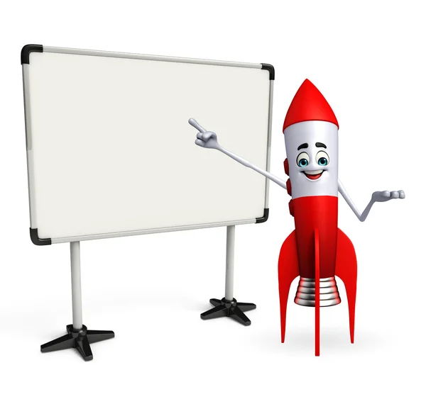 Rocket character with display board — Stock Photo, Image