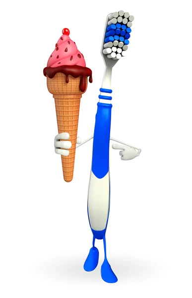 Toothbrush Character with Icecream — Stock Photo, Image