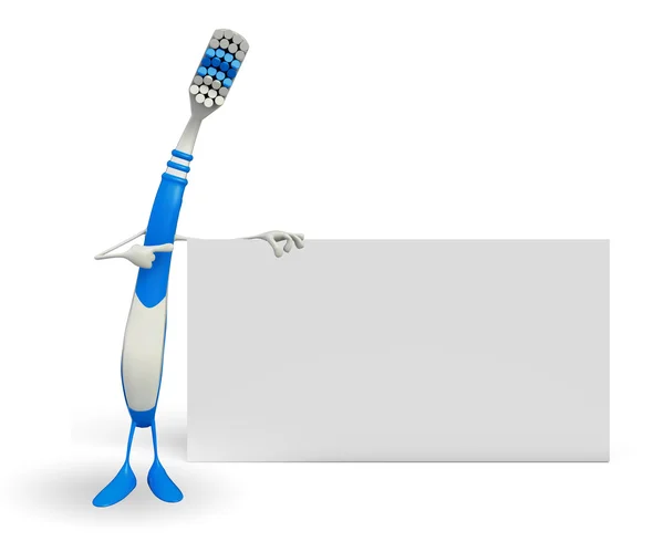 Toothbrush Character with sign — Stock Photo, Image