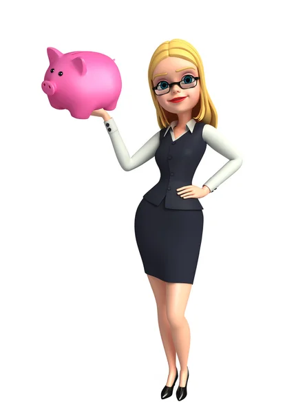 Junges Büromädchen mit Sparschwein — Stockfoto
