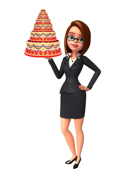 Jovem mulher de negócios com bolo — Fotografia de Stock