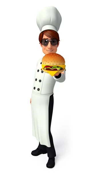 Burger ile genç Şef — Stok fotoğraf