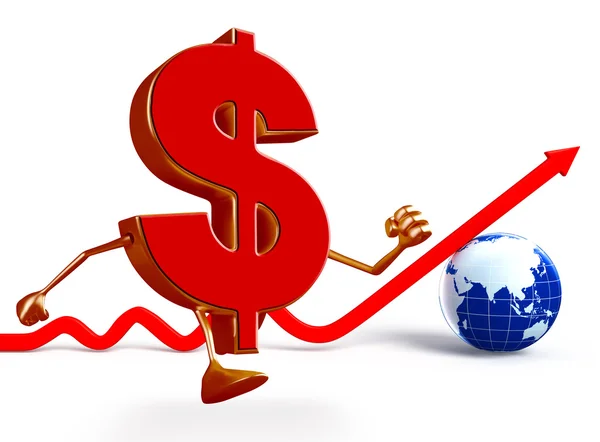 Dollar Character with arrow and globe — Stock Photo, Image