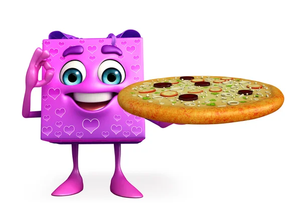 Personaje de caja de regalo con pizza — Foto de Stock