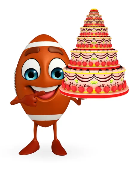 Rubgy ball character with cake — Stock Photo, Image