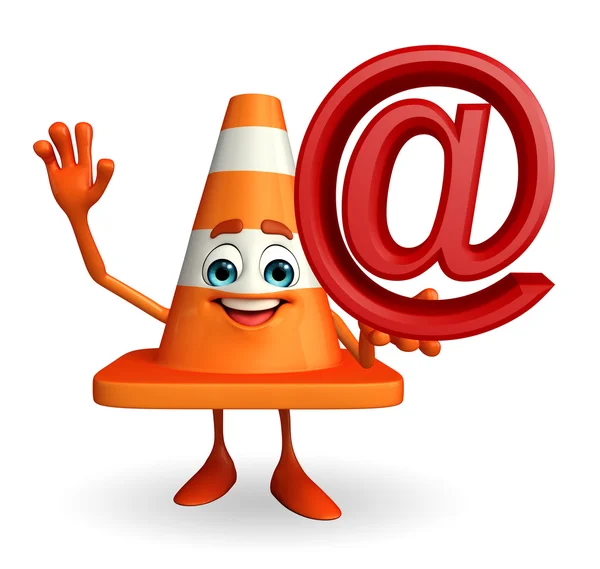 Construction Cone Character with at the rate sign — Stock Photo, Image