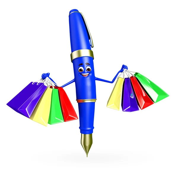 Pen Character with shopping bag — Stock Photo, Image