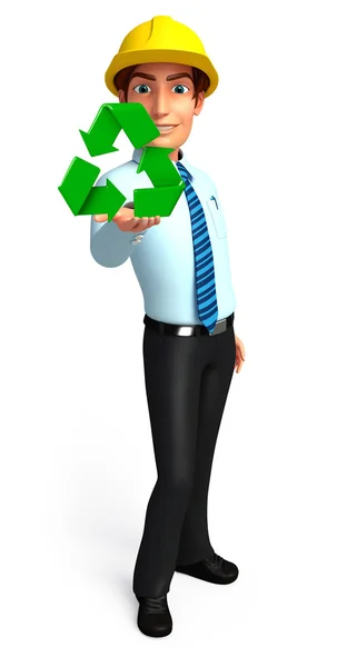 Joven hombre de servicio con icono de reciclaje —  Fotos de Stock