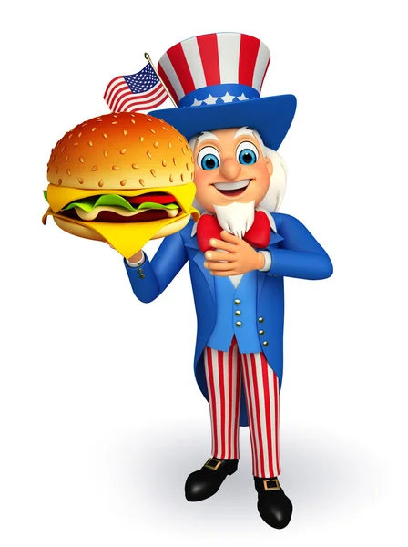 Uncle Sam with burger — Stock Photo, Image