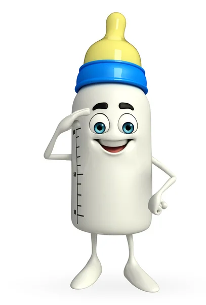 Baby Bottle character with salute pose — Stock Photo, Image