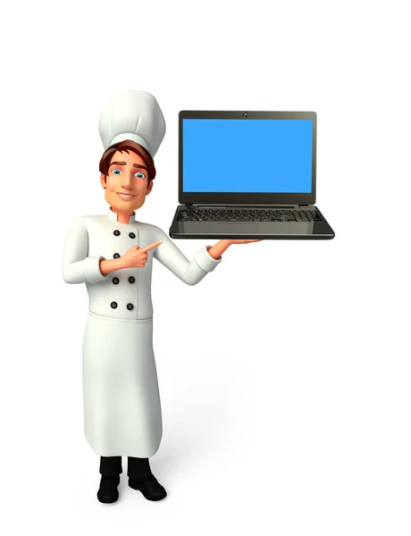 Jovem chef com laptop — Fotografia de Stock