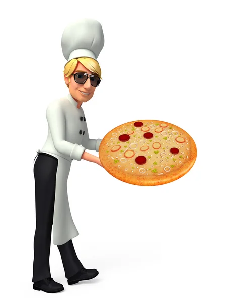Junger Koch mit Pizza — Stockfoto