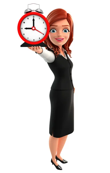 Młody biznes kobieta o stołowy zegar — Zdjęcie stockowe