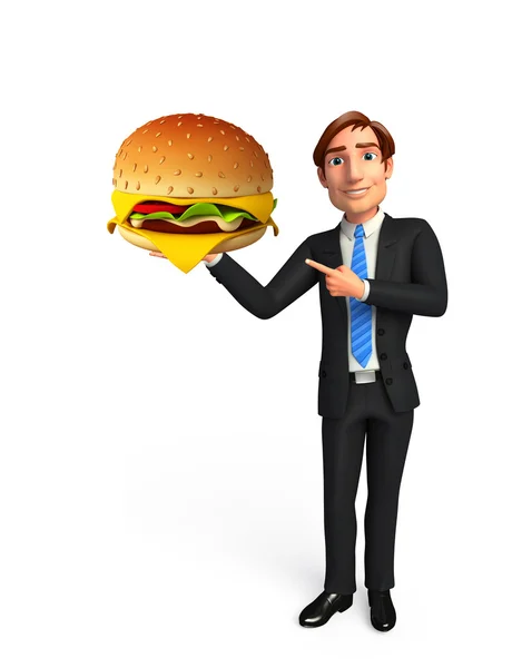 Jungunternehmer mit Burger — Stockfoto