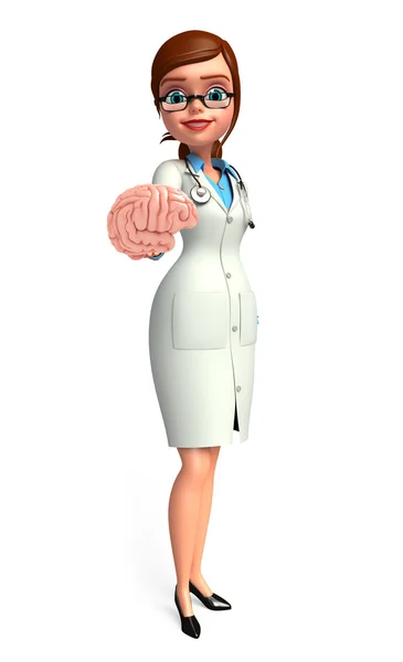 Young Doctor with brain anatomy — Stock Photo, Image