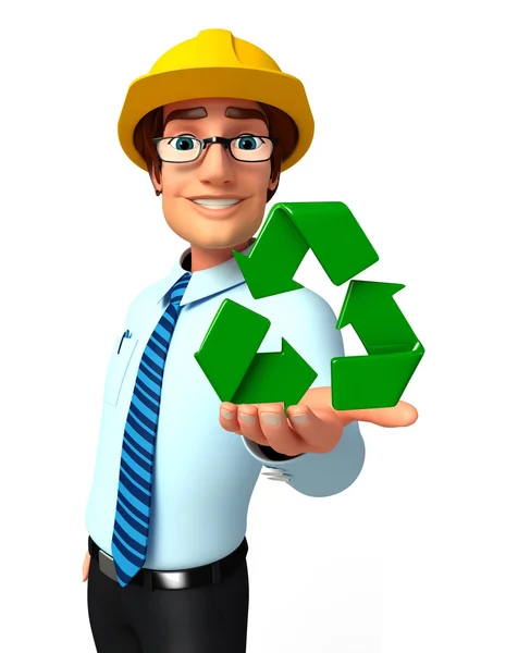 Young Service Man met recycle pictogram — Stockfoto