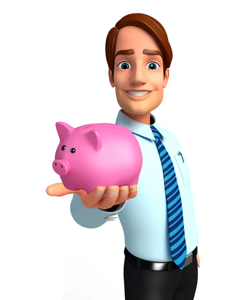 Service jongeman met piggy bank — Stockfoto