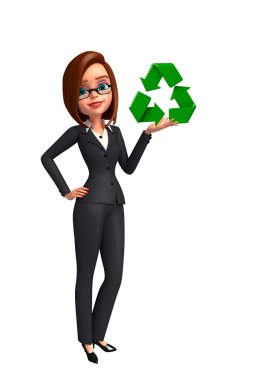 Genç iş kadını geri dönüşüm işareti ile