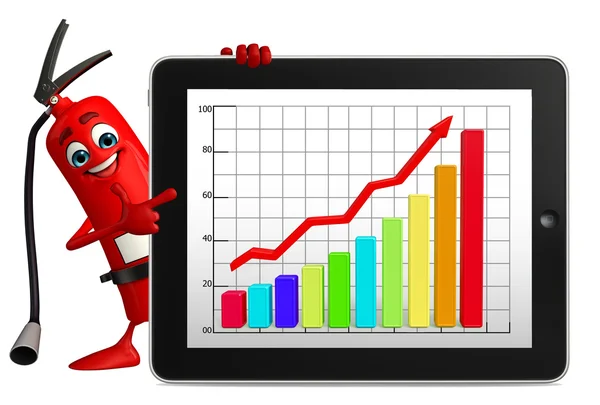 Brandsläckare karaktär med business diagram — Stockfoto