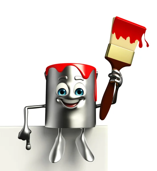 Paint Bucket Character with sign — Stock Photo, Image