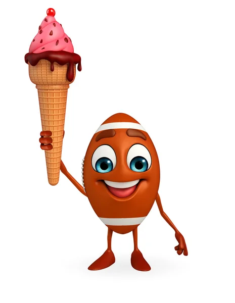 Rubgy ball character with Icecream — Stock Photo, Image