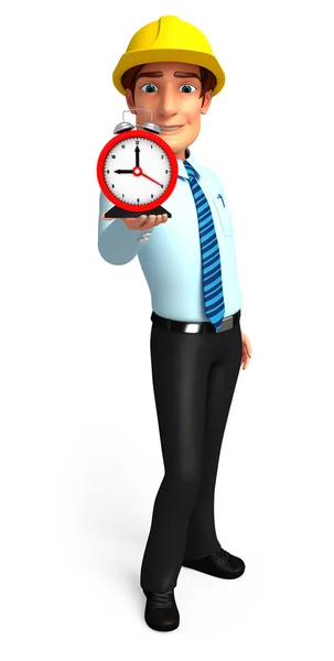 Young Service Man with table clock — Stock Photo, Image