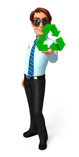 Young Service Man with recycle icon — Stock Photo, Image