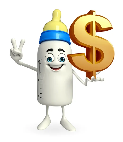 Baby Bottle character with dollar sign — Stock Photo, Image